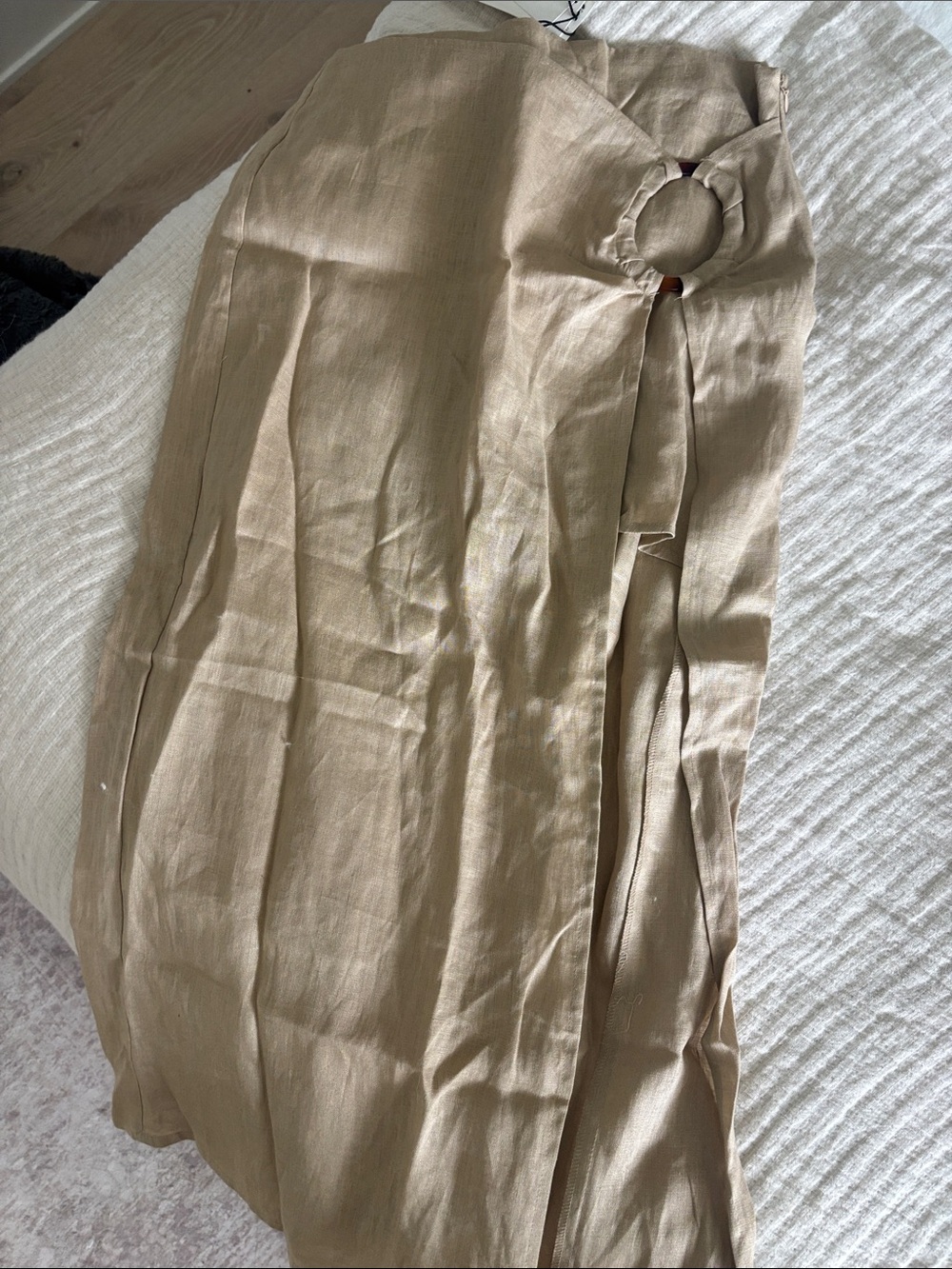 Zara Beige Midi Skirt with Ring Detail